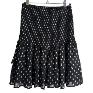 NWT Sen Black Smocked Drop Waist Silver Dot Flounce Mini Skirt Small‎